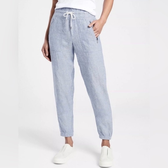 Athleta Pants - Athleta Cabo 100% Linen Joggers Blue Size 10